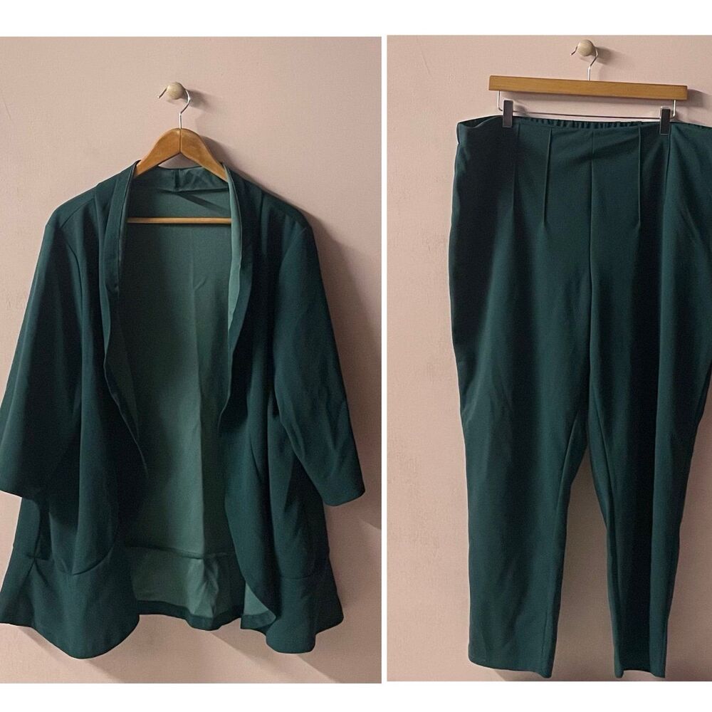 SHEIN Curve Green Blazer & Pant Set Size 4XL